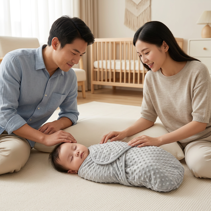 Couverture-emmaillotage-avec-papa-maman-et-bebe-les-yeux-fermes