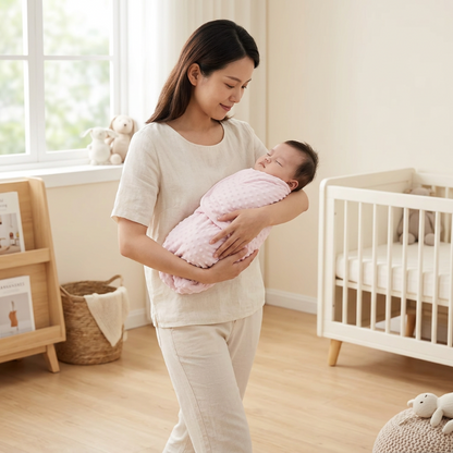 Couverture-emmaillotage-maman-promenant-dans-ses-bras-son-bebe-endormi