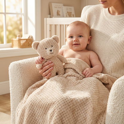 Couverture-polaire-pour-bebe-dans-les-bras-d-un-parent-avec-l-ensemble-ourson-beige