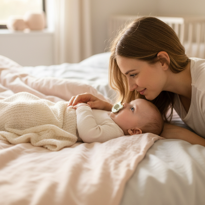 bebe-avec-tetine-incassable-et-maman-allongee-face-face