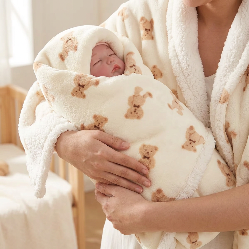 bebe-enveloppe-dans-la-couverture-polaire-bebe-oursons