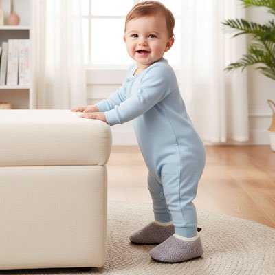 Chaussons-bébé-gris-clair 