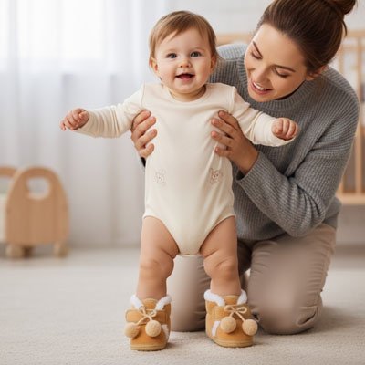 Chaussons-bebe-marron-clair