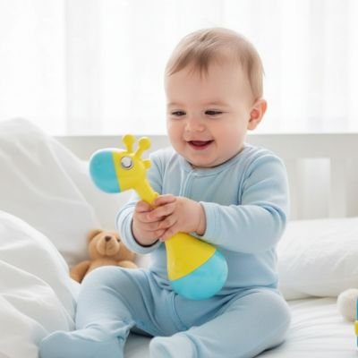 Hochet-bébé-jaune-et-bleu-turquoise 