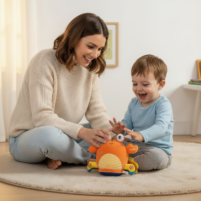jouet-crabe-bebe-maman-avec-enfant