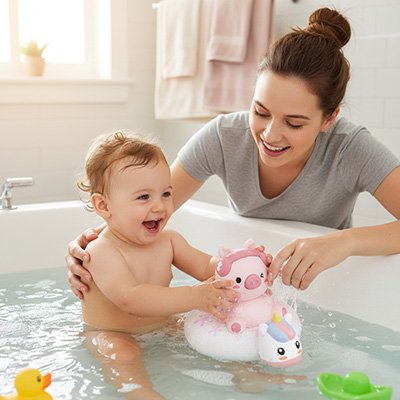 Jouet-de-bain​-bebe-rose-flotteur