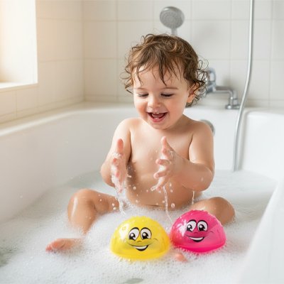 Jouets-de-bain-rouge-et-jaune-lumineux