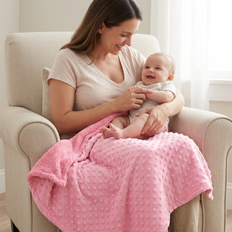 maman-et-bebe-avec-la-couverture-polaire-bebe-rose