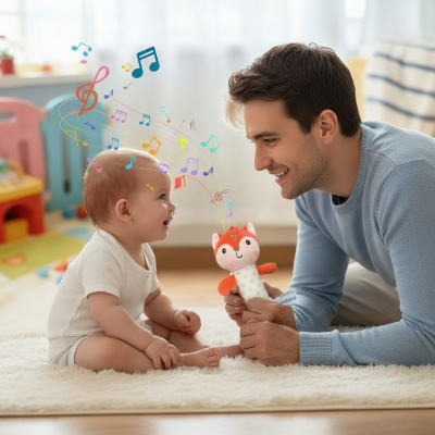papa-et-bebeavec-hochet-bebe-renard
