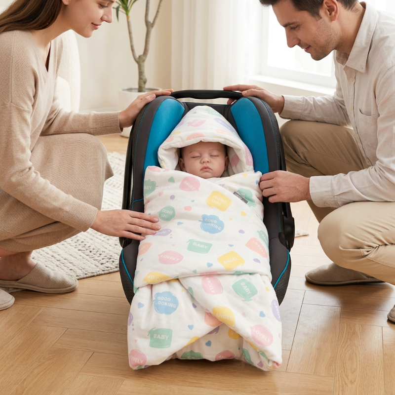 papa-et-maman-aupres-de-bebe-dans-sa-Unecouverture-enveloppante-bebe-cosy