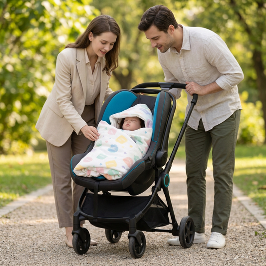 papa-et-maman-cote-de-la-poussette-avec-bebe-dans-sa-couverture-enveloppante-bebe-cosy
